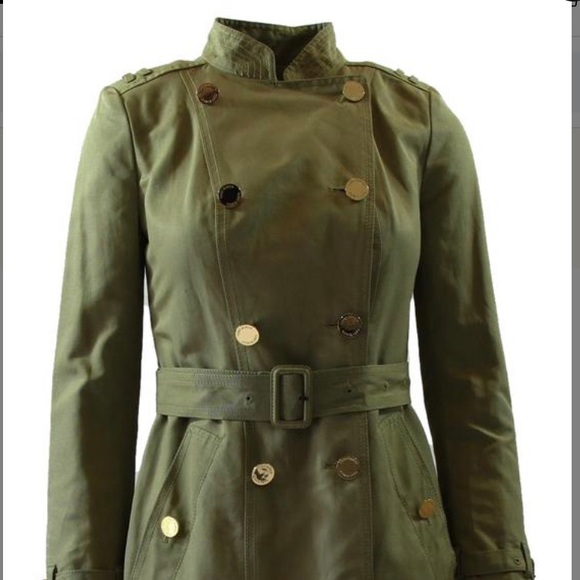Tory Burch Vanna trench coat olive green sz 4 belt - Picture 4 of 8